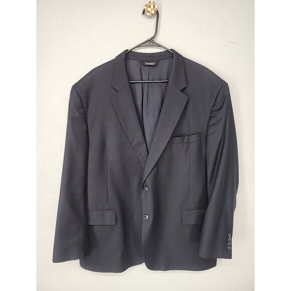 Sport Coat Blazer Jacket Check Navy Blue Wool Tweed Academia | Jos A. Bank 50R - Picture 2 of 10
